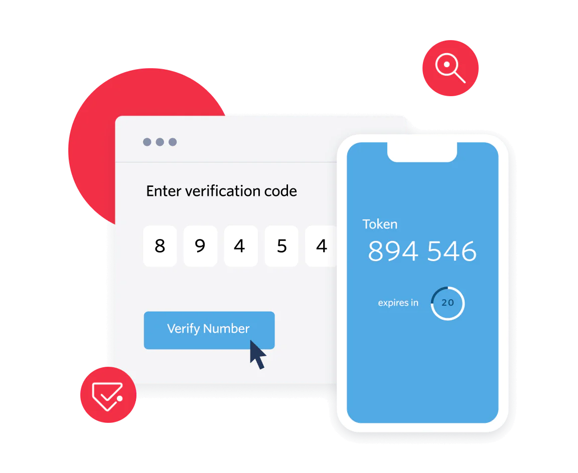 Two-Factor Authentication Verification Process Phone displaying a token with a computer screen asking for a verification code.