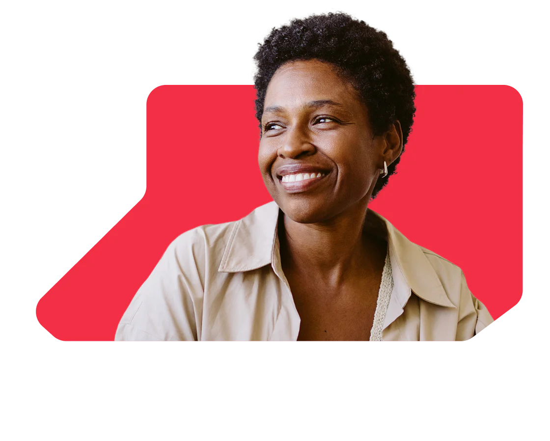 Smiling woman with a message about hotel reservation and parking.